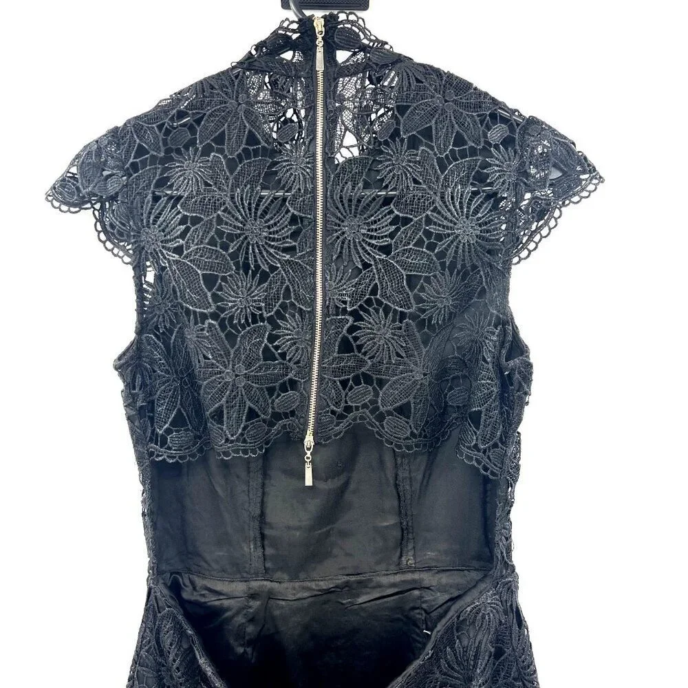Asilio Dark Muse Black Lace Cut Out Back Mini Dress Womens Size 6